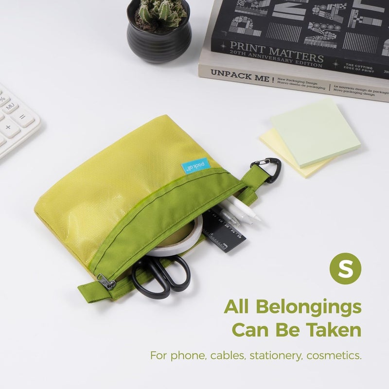 pack all 3 Pcs Water-resistant Material Zipper Pouch Set, Mesh Zipper Bags for Storage, Travel, Office (Green) - Image 5